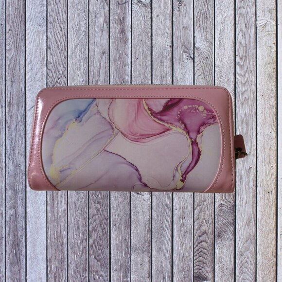 Coco Rossi Women's Pink Water Color Zip Around Snap Closure Artsy Wallet NEW - Picture 4 of 4